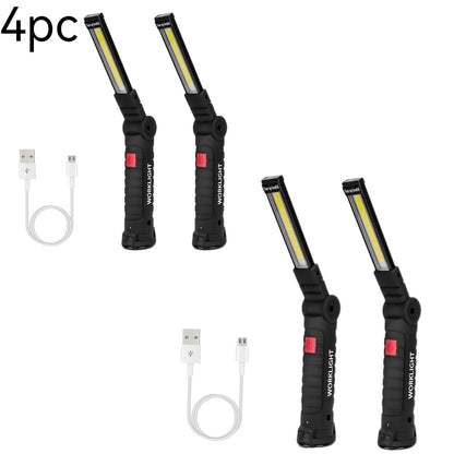 Lampe de travail LED COB rechargeable avec base magnétique – Lampe de poche portable de camping 1000 lumens, 5 modes, USB-C, lampe suspendue pour garage, jardin, urgence et extérieur, lot de 2/3/4