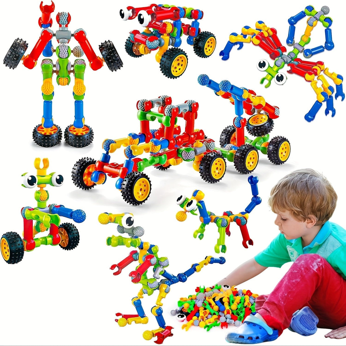 83 pièces Jeu de construction éducatif STEM pour enfants - Ensemble de construction créatif pour filles et garçons de 3 ans et plus, couleurs aléatoires, développe les compétences en ingénierie et en perception spatiale, cadeau de Noël ou d'anniversaire