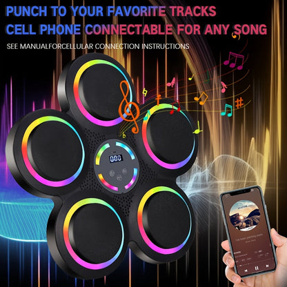 Machine de boxe musicale intelligente avec gants – Montage mural, éclairage rythmique LED, Bluetooth, 9 modes de vitesse, compteur de coups LED intelligent, cadeau de fitness pour salle de sport à domicile pour adultes et adolescents