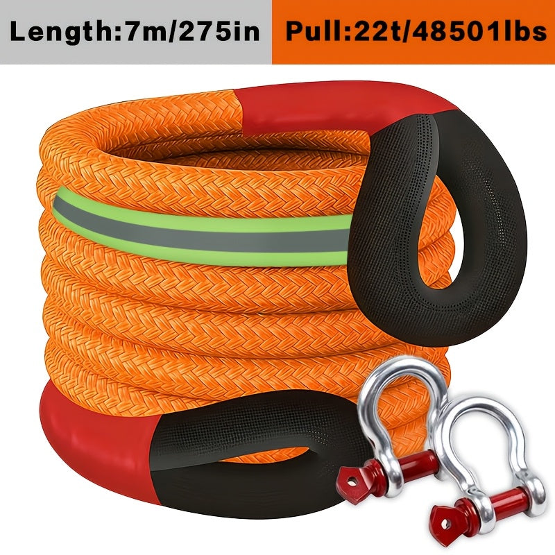 Corde de récupération cinétique 22 tonnes 48501 lbs – Corde de remorquage en nylon robuste avec manilles et sac de rangement pour camion, SUV, UTV, VTT, sauvetage d'urgence tout-terrain