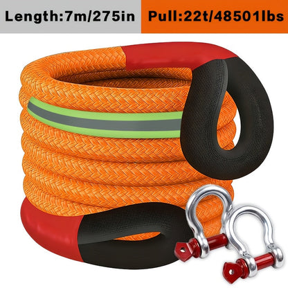 Corde de récupération cinétique 22 tonnes 48501 lbs – Corde de remorquage en nylon robuste avec manilles et sac de rangement pour camion, SUV, UTV, VTT, sauvetage d'urgence tout-terrain