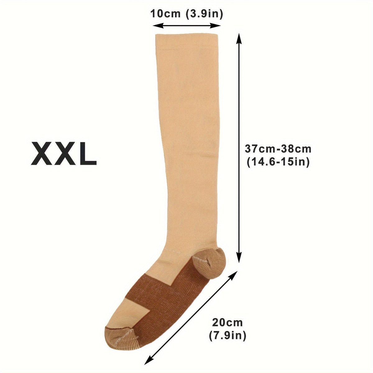 Chaussettes de compression au cuivre, 10 paires pour femmes et hommes – Chaussettes hautes de soutien de la circulation pour la course, le vélo, l'escalade, le sport et le quotidien, S M L XL XXL, Noir/Beige