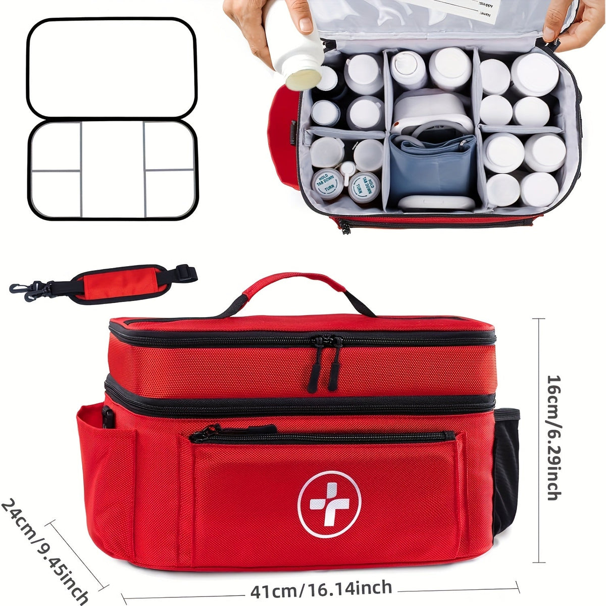 Sac  de rangement pour médicaments, trousse de premiers secours – Boîte organisatrice de médicaments pour la maison avec panier de rangement, sac de secours pour la maison et les voyages, cadeau idéal pour les fêtes