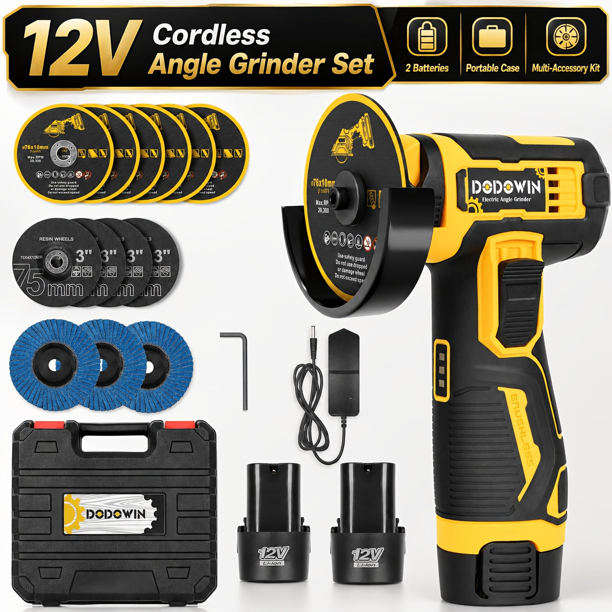 Mini Cordless Angle Grinder 19500 RPM Lithium Battery – Electric Grinding & Polishing Tool for Metal, Wood, Stone & Concrete, Precision Cutting Machine with 1 or 2 Batteries Included, Gift for Men