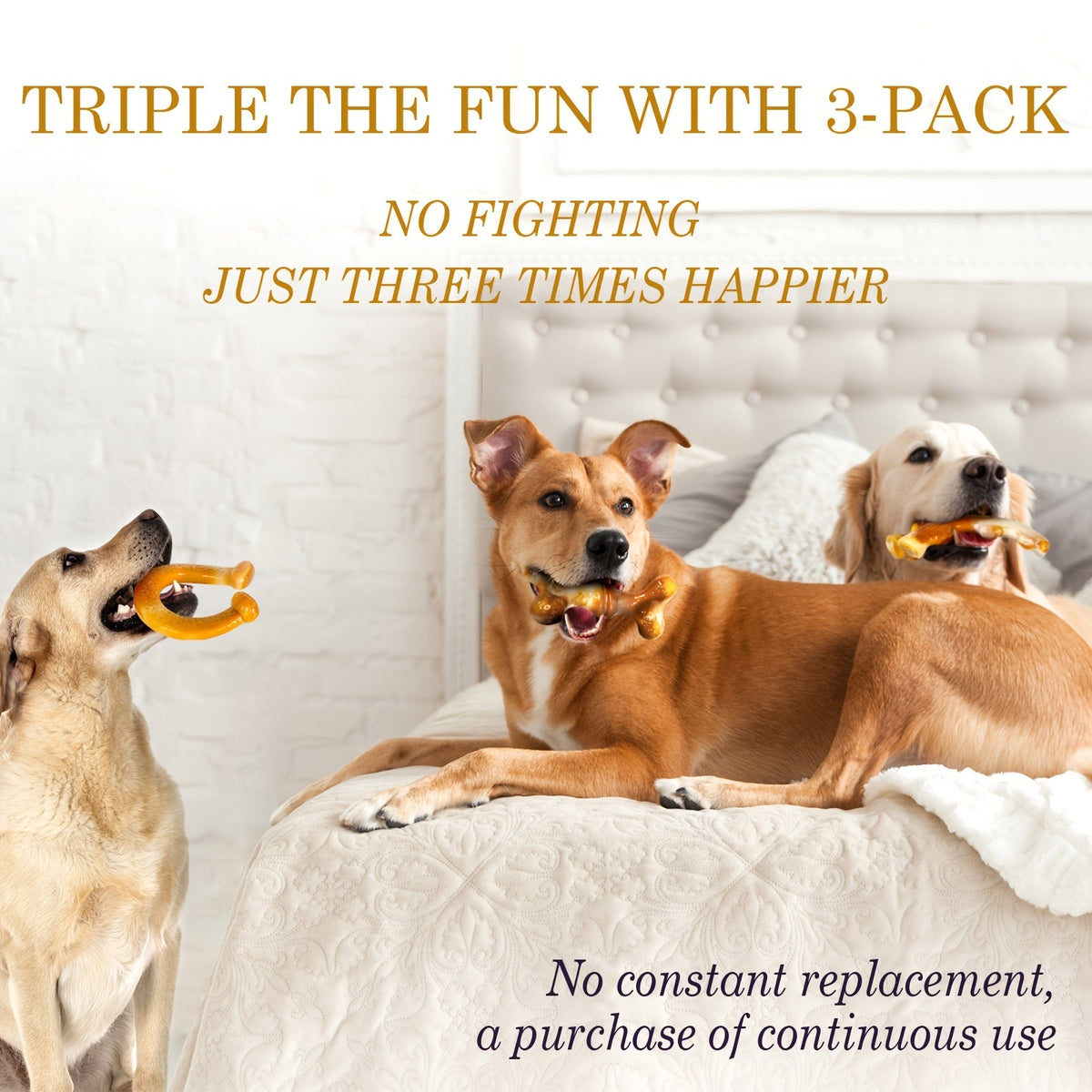 Lot de 3 jouets à mâcher durables pour chiens destructeurs – Jouets en nylon robuste pour chiens de taille moyenne à grande – Jouets à mâcher indestructibles longue durée pour le nettoyage des dents et contre l'ennui