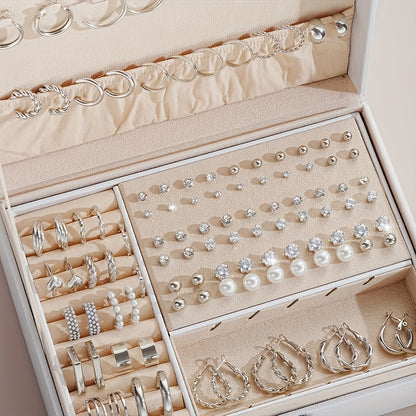 Ensemble de 102 boucles d'oreilles pour femmes – Styles géométriques, strass et anneaux torsadés, tiges en acier inoxydable hypoallergénique, cadeau de luxe léger pour le quotidien, les fêtes et les vacances