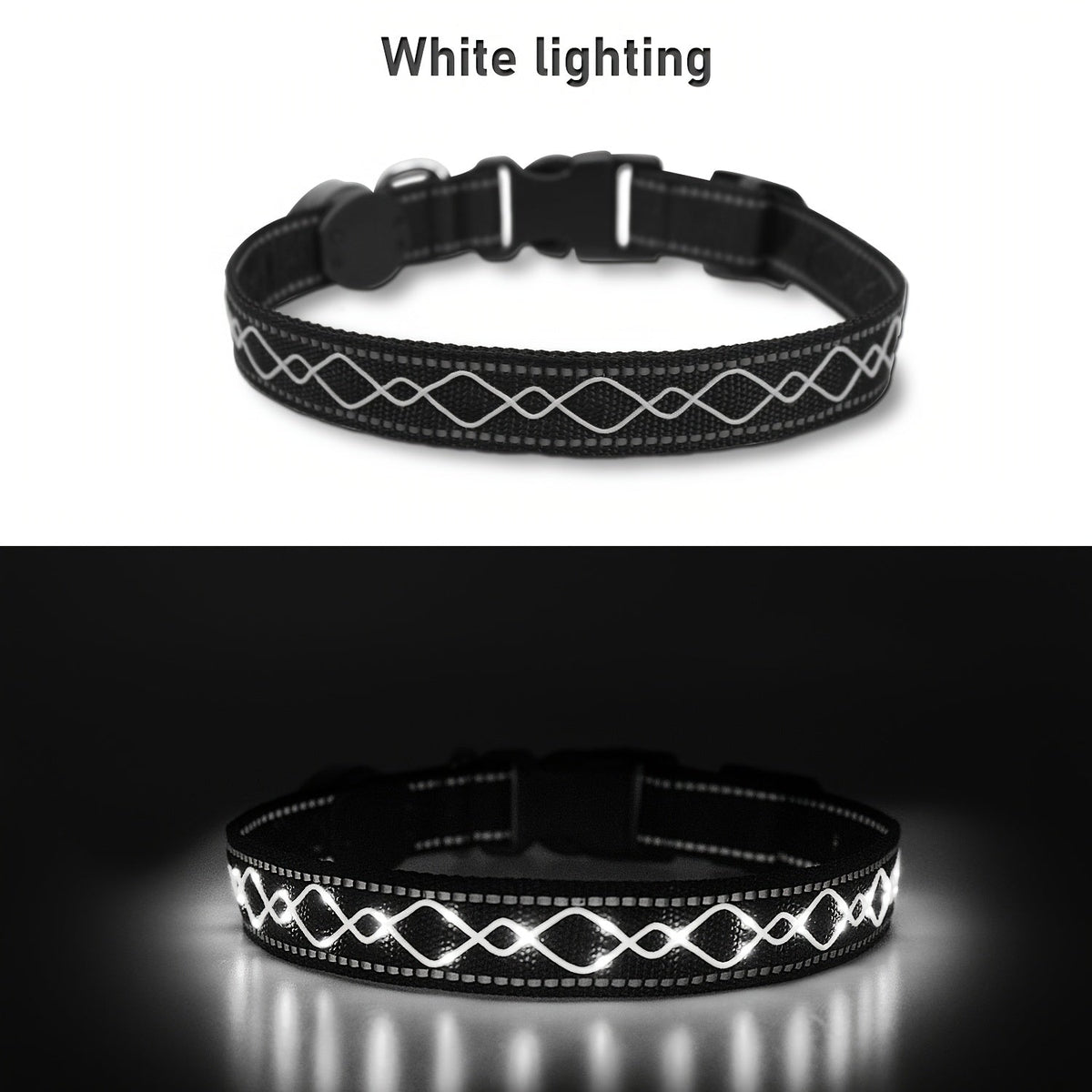 Collier pour chien à broderie LED rechargeable par USB pour la sécurité nocturne – Collier lumineux décoratif avec ajustement réglable pour chiens de petite, moyenne et grande taille, 4 couleurs, tailles S, M, L