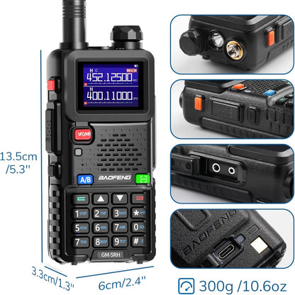 BAOFENG GM-5RH Radio GMRS longue portée 10W, lot de 2 - Talkie-walkie portable avec météo NOAA, chargement USB-C, 999 canaux, batterie 2500mAh, antennes 771 et 805S pour la chasse, le camping et l'escalade