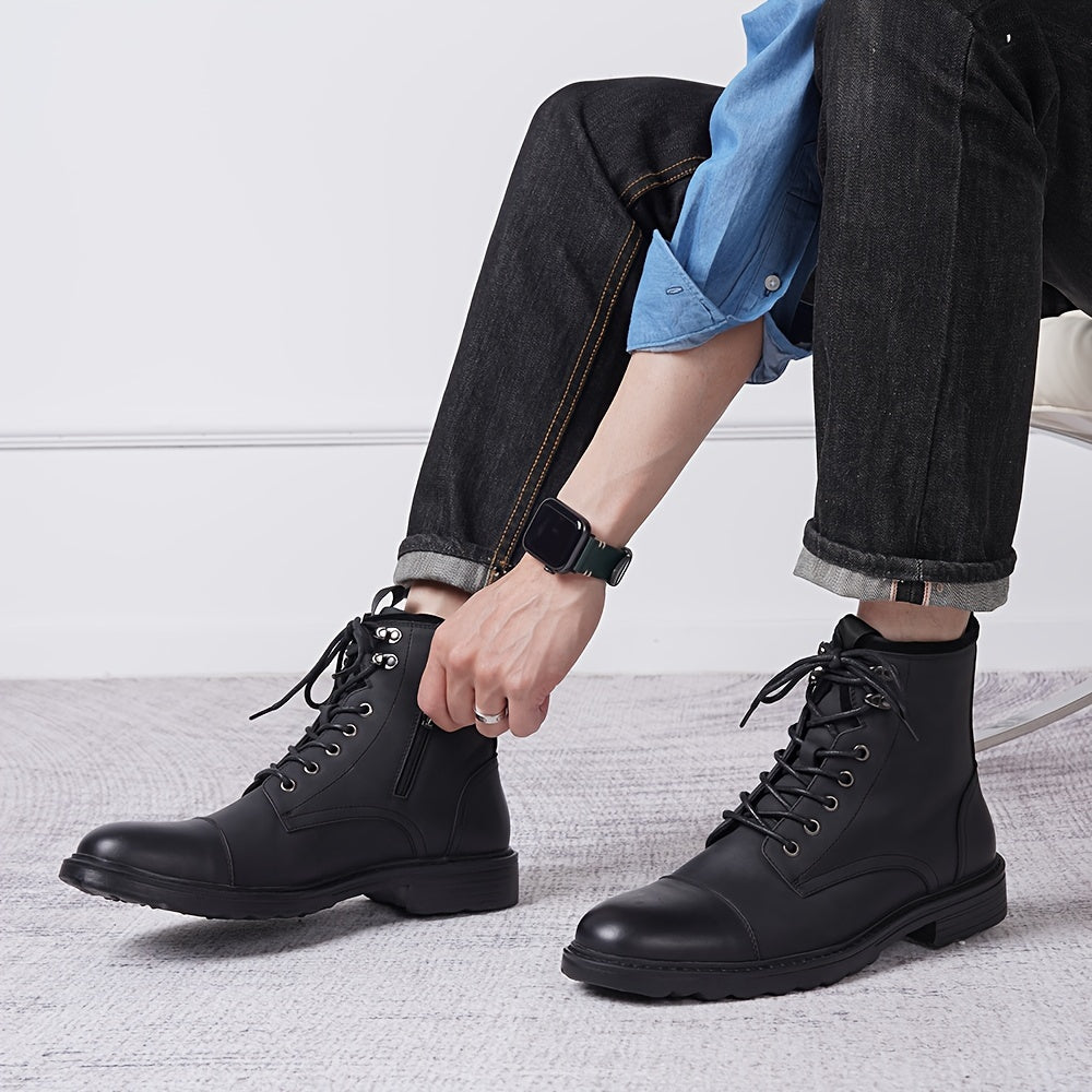 Bottes Chukka de moto pour homme – Bottines de ville en cuir véritable à lacets et fermeture éclair avec semelle antidérapante, bout renforcé, semelle intérieure rembourrée respirante, noir et marron | Velora