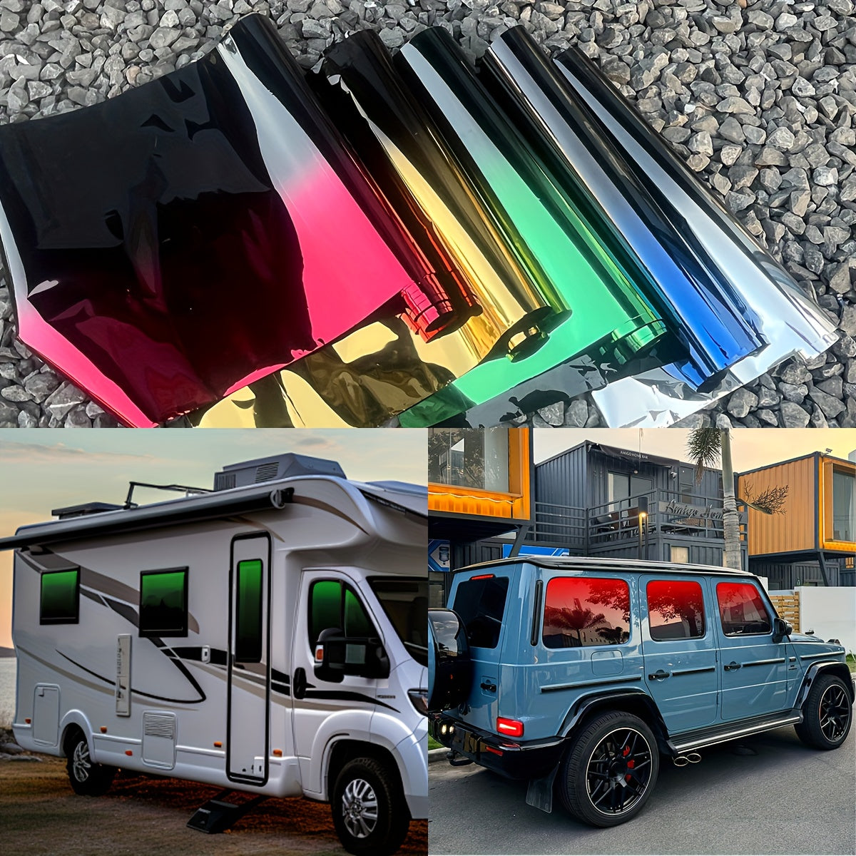 Film de teinte pour vitre de voiture en dégradé, 50 x 300 cm – Film pour vitrage PET bicolore résistant à la chaleur et bloquant les UV pour extérieur de véhicule, facile à poser (autocollant), plusieurs dégradés de couleurs disponibles