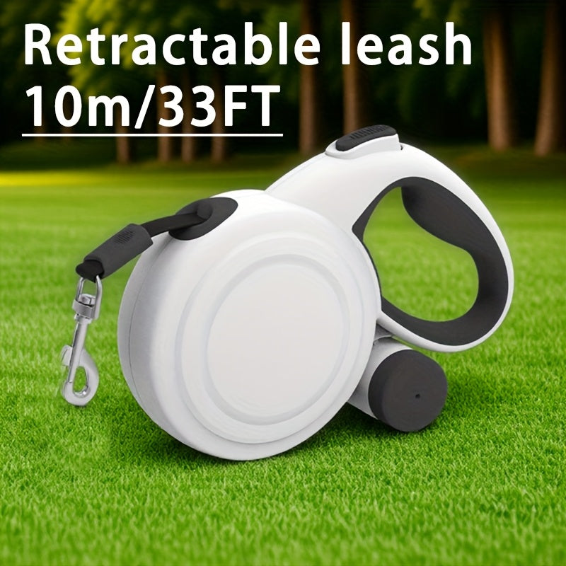Laisse rétractable pour chien de 10 m avec bandes réfléchissantes et distributeur de sacs à déjections - Laisse robuste en nylon de 10 mètres avec contrôle à bouton unique anti-emmêlement à 360°, pour chiens moyens et grands, avec verrou de sécurité