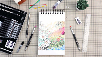 Ensemble de 34 crayons mécaniques artistiques avec étui, 6 crayons de dessin en métal, mines de 0,5 mm, 0,7 mm, 0,9 mm, 2 mm, 19 mines de recharge et gommes pour artistes, croquis et dessin