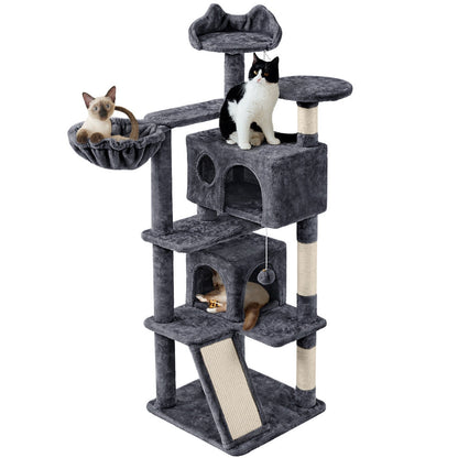 Arbre à chat multiniveaux de 145 cm avec 2 niches – poteaux à griffer en sisal, balle suspendue, plateforme ronde et échelle pour chatons et petits chats d'intérieur, 6 couleurs, cadeau de Noël pour les amoureux des chats