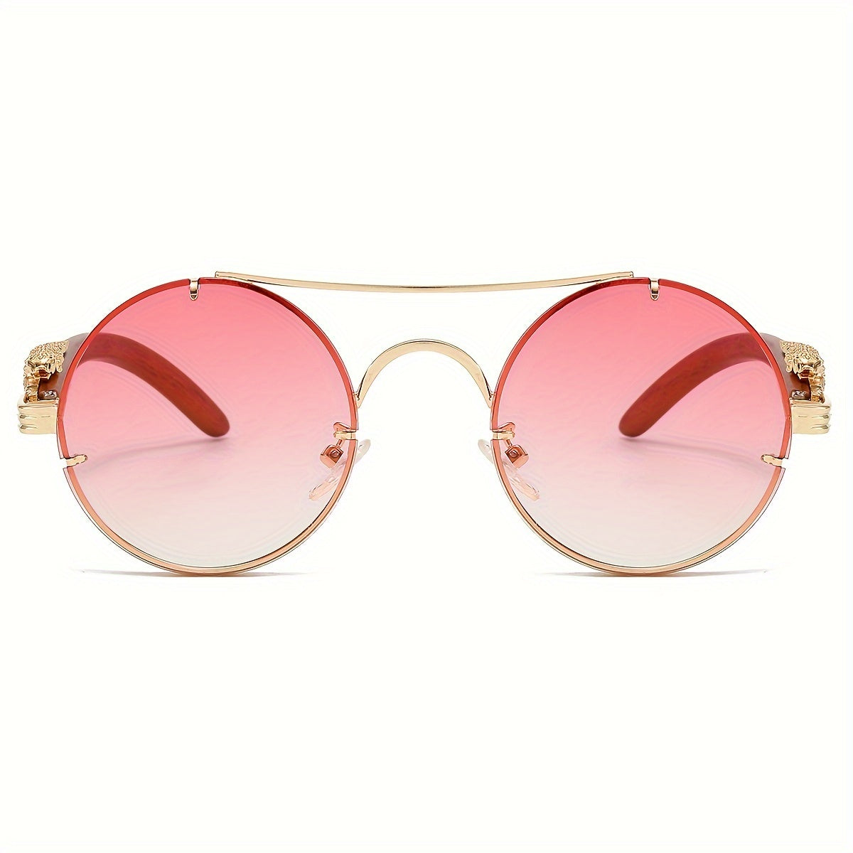Lunettes de soleil rondes à monture en métal avec verres dégradés pour hommes et femmes – Luxe, double pont, détails léopard sur les charnières, verres en polycarbonate dégradés, étui inclus, style chic pour les vacances et la ville