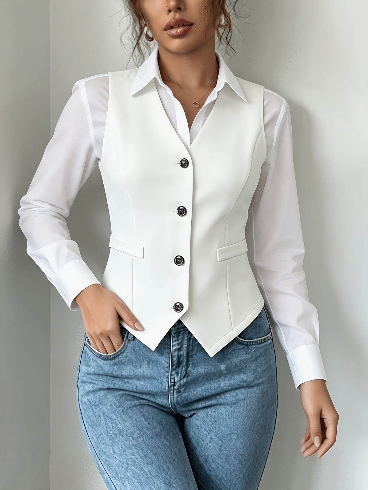 Haut sans manches pour femme, débardeur élégant de couleur unie, style décontracté et ample, chemisier polyvalent pour le travail et le quotidien