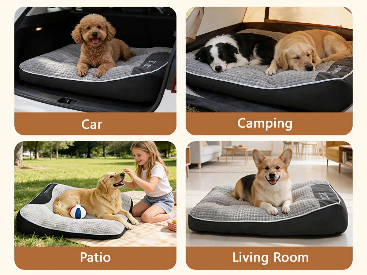 Canapé-lit futon de luxe à carreaux pour chiens et chats de taille moyenne et grande – Garnissage en polyester doux toutes saisons, fond antidérapant, parfait pour les golden retrievers, comprend des balles jouets en bonus, lit douillet pour chien