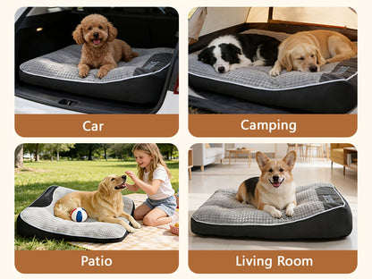 Canapé-lit futon de luxe à carreaux pour chiens et chats de taille moyenne et grande – Garnissage en polyester doux toutes saisons, fond antidérapant, parfait pour les golden retrievers, comprend des balles jouets en bonus, lit douillet pour chien