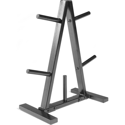 Support de disques de musculation pour barres de 25 mm – Rangement en A à 5 tiges en acier, capacité de 136 kg, organisateur compact pour salle de sport à domicile, finition époxy noire, 60x30x65 cm