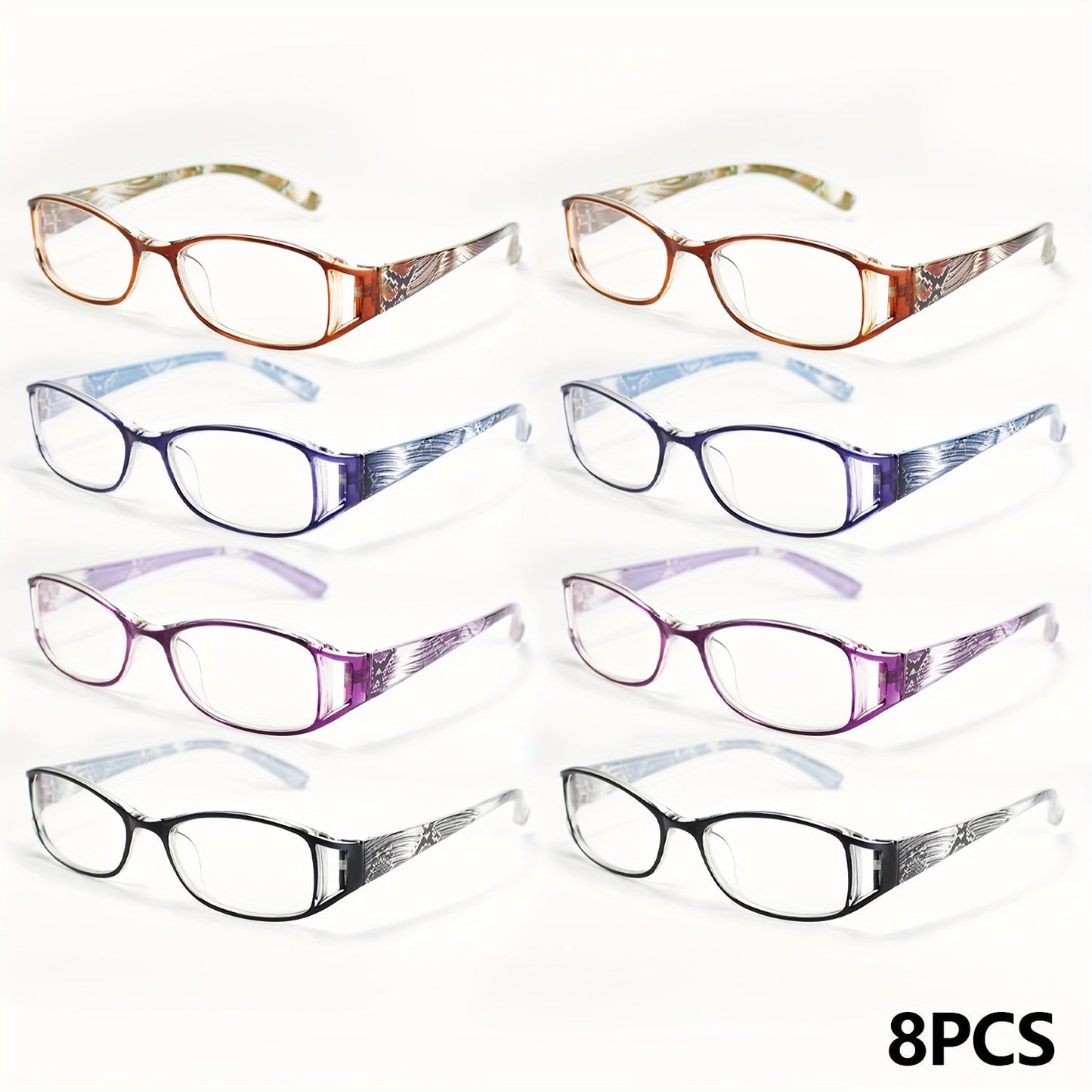 8 Pairs Color Striped Reading Glasses Set for Men & Women – Stylish Fashion Readers in Black Purple Blue Brown, Strengths +1.00 to +4.00, Durable Vision Aid for Office Reading Book Lovers