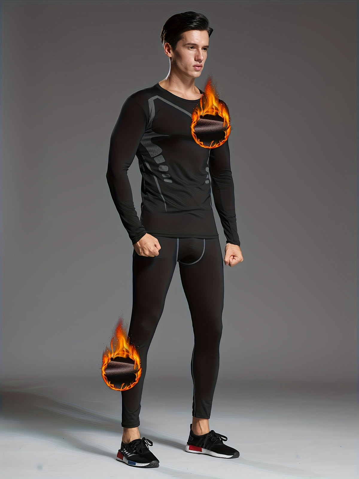 Ensemble de 6 pièces de sous-vêtements de sport thermiques doublés en polaire pour homme – Couche de base chaude imprimée pour la course, le fitness et l'entraînement automne-hiver, équipement d'entraînement matin et soir