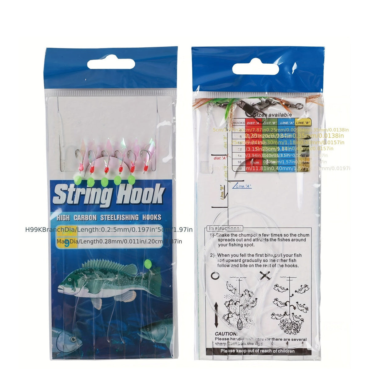 Lot de 22 montages de pêche avec hameçons en acier à haute teneur en carbone, perles lumineuses, leurres à flasher – Kit d'accessoires de pêche en eau douce et en eau salée pour bar, truite et saumon