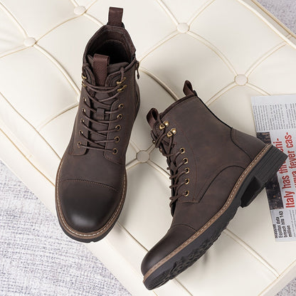 Bottes Chukka de moto pour homme – Bottines de ville en cuir véritable à lacets et fermeture éclair avec semelle antidérapante, bout renforcé, semelle intérieure rembourrée respirante, noir et marron | Velora