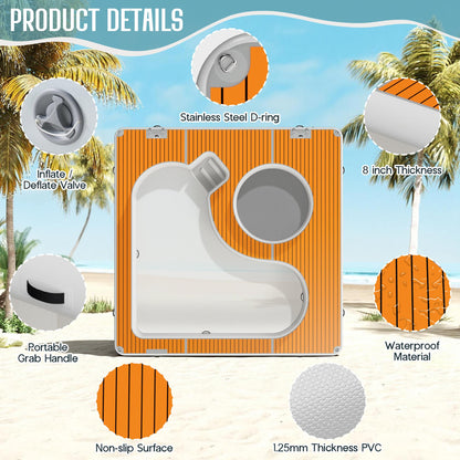 LUXOAK Inflatable Sea Pool Floating Dock 13x13FT with Dual Depth Design, 0.7mm PVC Safety Mesh Net & EVA Non-Slip Surface, Modular Ocean Party Platform for Water Recreation, Family Beach Fun