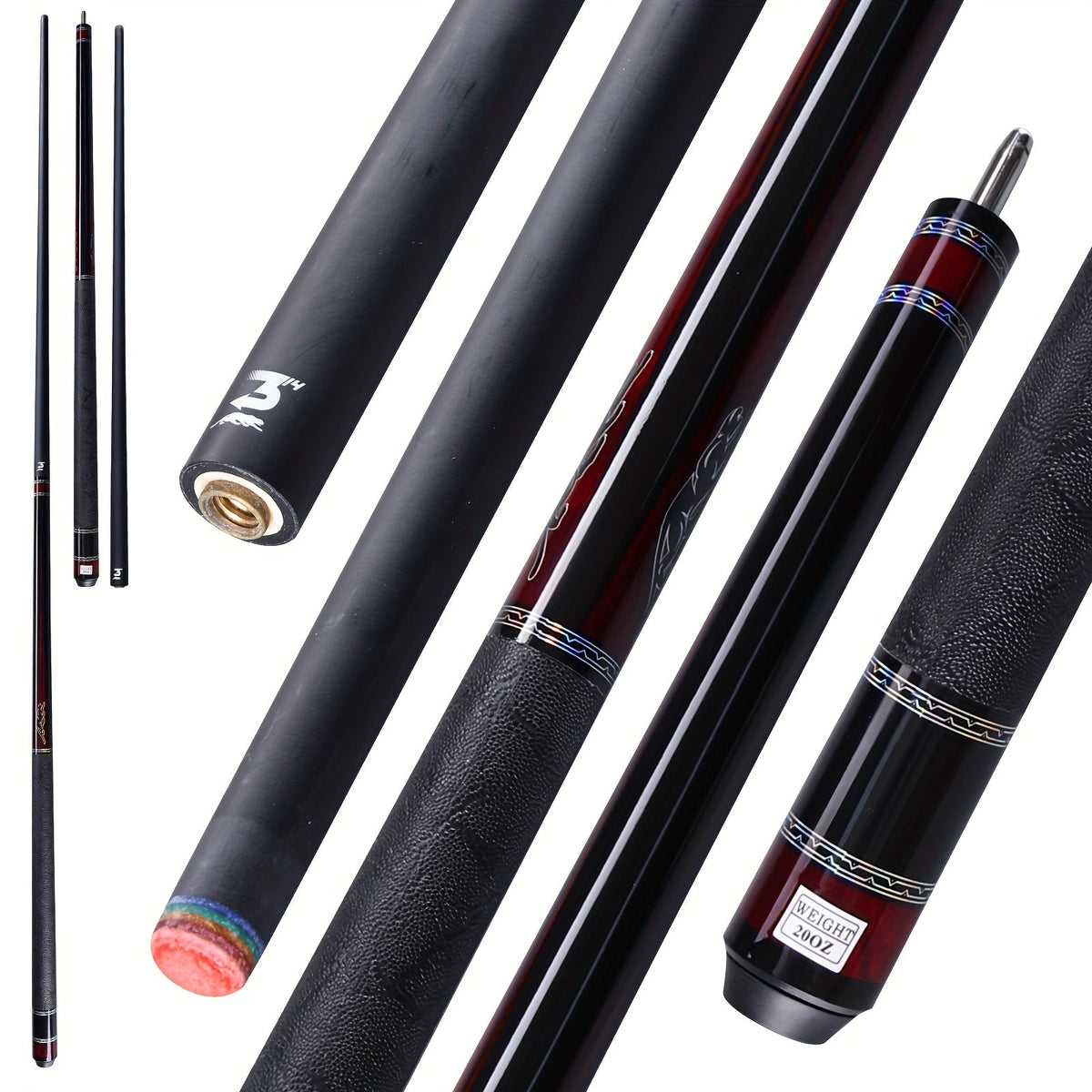 Queue de billard en fibre de carbone PREDAIDR série SP 58" – Queue de billard professionnelle à faible déflexion, procédé 12,5 mm, grip en cuir, joint 3/8x8, 19-20 oz