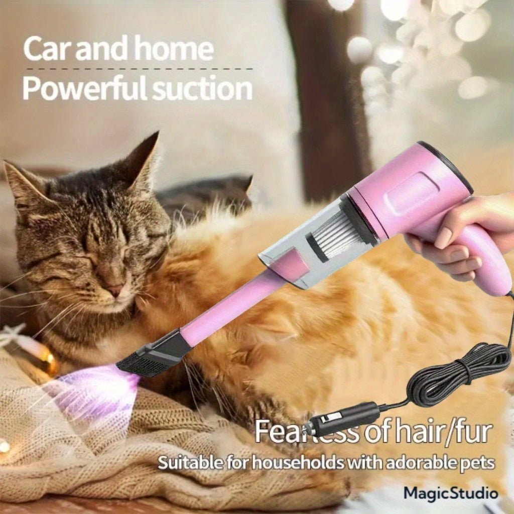 Mini aspirateur de voiture portable rose, forte aspiration, nettoyage humide et sec pour poils d'animaux, multifonctionnel, sans fil, design mignon pour femmes et filles
