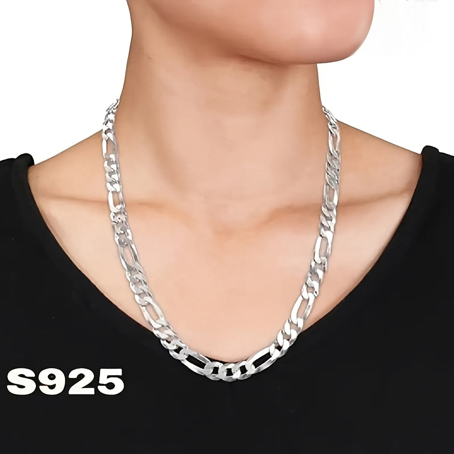 Chaîne Figaro 8 mm en argent sterling 925 italien pour homme et femme – Design minimaliste rétro audacieux, collier à maillons épais unisexe avec coffret cadeau, tailles 20 à 24 pouces