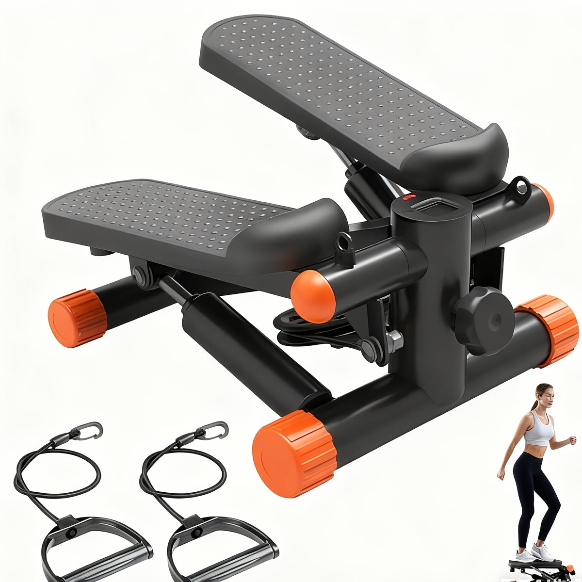 Mini stepper avec bandes de résistance – Stepper d'appartement portable pour entraînement à domicile, capacité de 135 kg, appareil de cardio complet pour jambes et bras