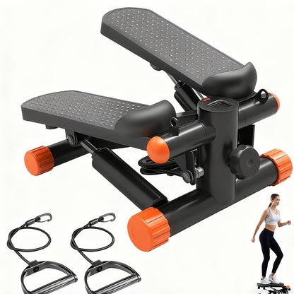 Mini stepper avec bandes de résistance – Stepper d'appartement portable pour entraînement à domicile, capacité de 135 kg, appareil de cardio complet pour jambes et bras