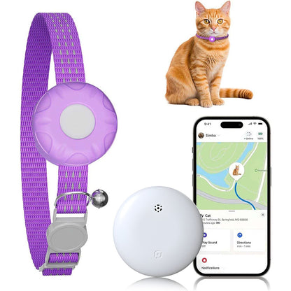 Traceur GPS léger pour chats – Compatible avec Apple Localiser et Localiser mon appareil Android, localisation en temps réel, sans frais mensuels, alertes de zones intelligentes, dispositif de suivi anti-perte pour collier de chat