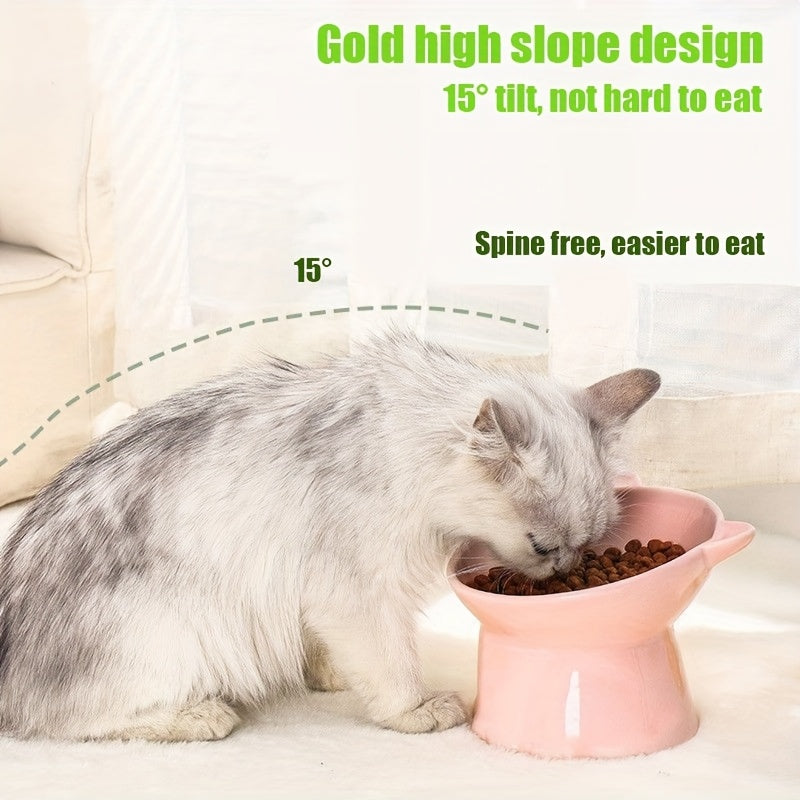 Ensemble de 3 gamelles surélevées pour chat en forme d'oreilles de chat, support antidérapant, design ergonomique pour le cou, écuelle pour animaux tricolore (rose, vert, bleu), idéal pour foyer à plusieurs chats