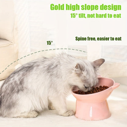 Ensemble de 3 gamelles surélevées pour chat en forme d'oreilles de chat, support antidérapant, design ergonomique pour le cou, écuelle pour animaux tricolore (rose, vert, bleu), idéal pour foyer à plusieurs chats