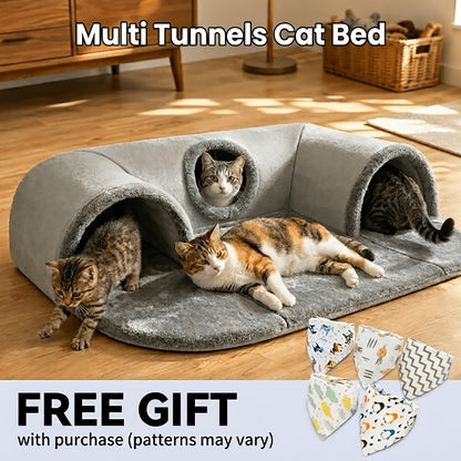 Tunnel-lit pour chat avec mousse à mémoire de forme, balle suspendue et bavoir offert – Condo lounge en peluche détachable, nid pour animaux lavable en machine pour foyers multi-chats, chats de petite à moyenne taille – Velora