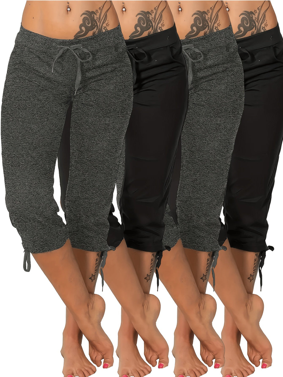 Lot de 4 pantalons courts légers pour femme – Pantacourts amples à taille cordon, bas d'été décontractés et respirants, tailles S-XXL, assortiments de couleurs variés