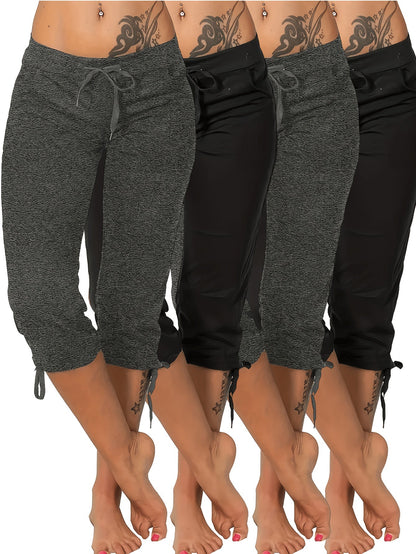 Lot de 4 pantalons courts légers pour femme – Pantacourts amples à taille cordon, bas d'été décontractés et respirants, tailles S-XXL, assortiments de couleurs variés