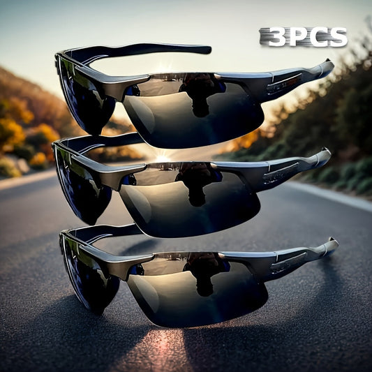Lot de 3 lunettes de soleil polarisées pour la conduite, demi-monture, anti-éblouissement, protection UV400, pour hommes et femmes, sports de plein air
