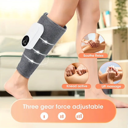 Masseur de jambes à compression d'air sans fil, 3 intensités, soulagement pour mollets, cuisses, pieds et genoux, appareil rechargeable et portable pour la maison, le bureau et les voyages, gris noir