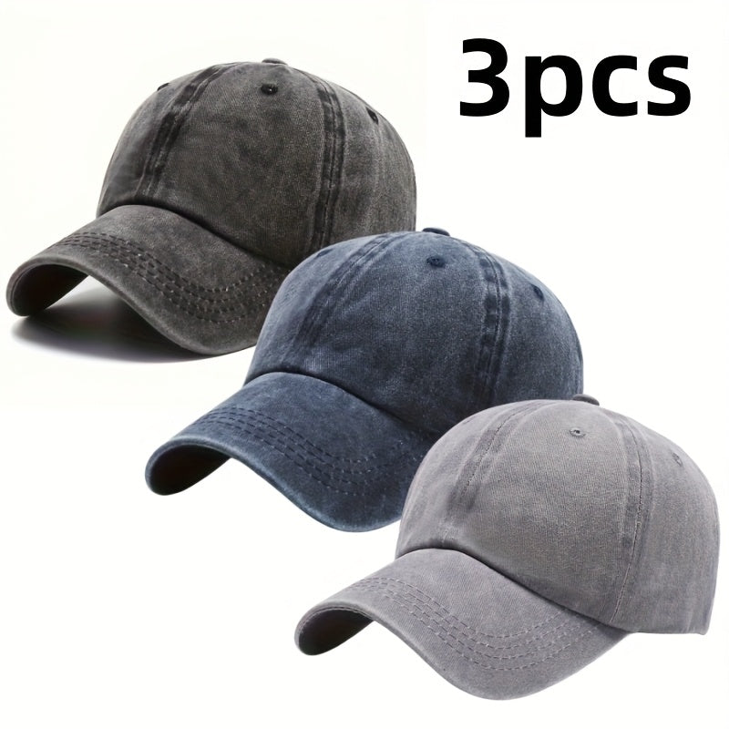 Lot de 3 casquettes rétro délavées style « dad hat » – Casquette de baseball unisexe réglable avec boucle, style vintage décontracté pour hommes et femmes, couleurs neutres, casquette durable pour le quotidien