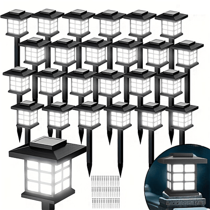 Lot de 6/12/24 lampes solaires d'extérieur pour jardin, étanches IP44 | Éclairage paysager LED blanc chaud/multicolore pour allée, cour, terrasse et décoration de fête – Marche/arrêt automatique