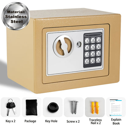 Coffre-fort ignifuge pour la maison avec clavier numérique, clés et verrouillage par code – Inclut sac ignifuge pour espèces, éclairage à détecteur et étagère réglable pour argent et objets de valeur au bureau ou à la maison