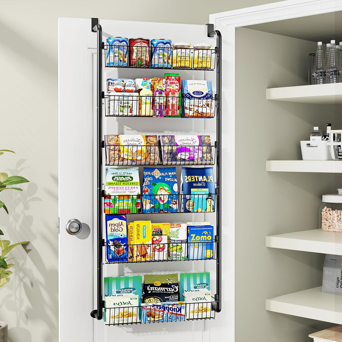 Organisateur de garde-manger suspendu sur porte, étagère à épices en métal à 8 et 6 niveaux – Rangement de cuisine pour porte de garde-manger, buanderie et salle de bain – Étagère à épices polyvalente en noir et blanc