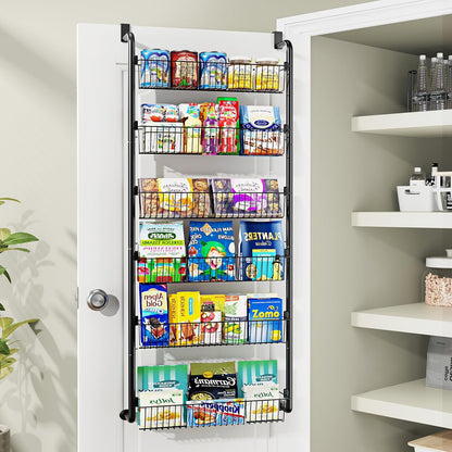 Organisateur de garde-manger suspendu sur porte, étagère à épices en métal à 8 et 6 niveaux – Rangement de cuisine pour porte de garde-manger, buanderie et salle de bain – Étagère à épices polyvalente en noir et blanc