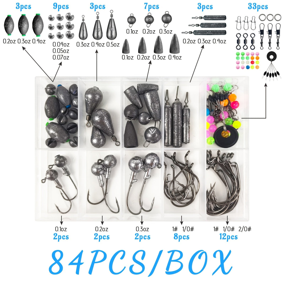Kit de leurres de pêche 306 pcs et 84 pcs – Boîte de pêche complète avec hameçons, plombs, flotteurs, turluttes, perles, émerillons et agrafes | Ensemble d'accessoires de pêche en eau douce pour bar, truite et carpe