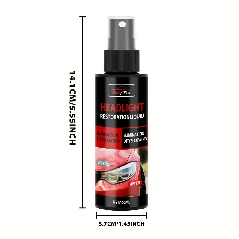 Kit de rénovation de phares – Solution anti-jaunissement et anti-oxydation avec spray de protection, restaure les phares ternis, voilés et opaques – Inclus éponge et chiffon (100 ml)