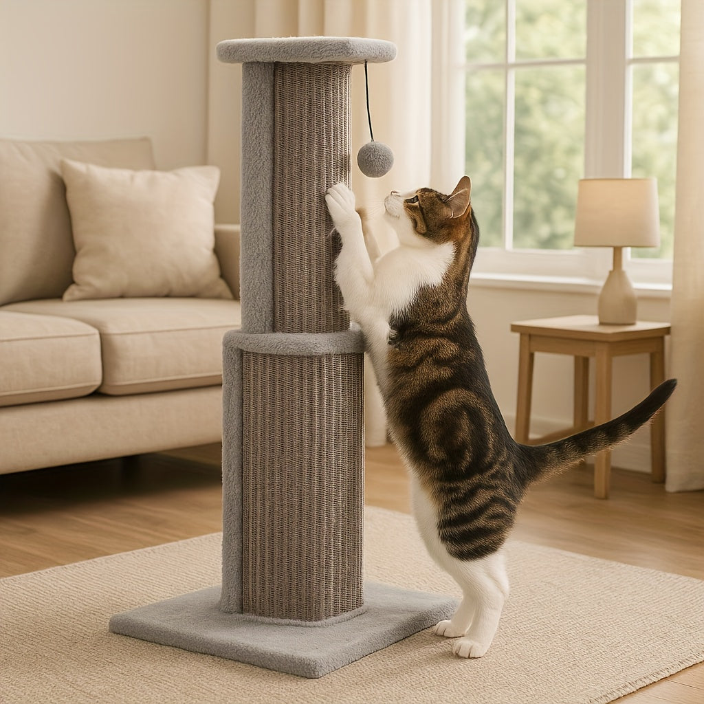 Arbre à chat à plusieurs niveaux avec poteau en sisal et jouets suspendus pour chats d'intérieur, tour d'escalade robuste et centre d'activités pour chats énergiques, disponible en gris et noir