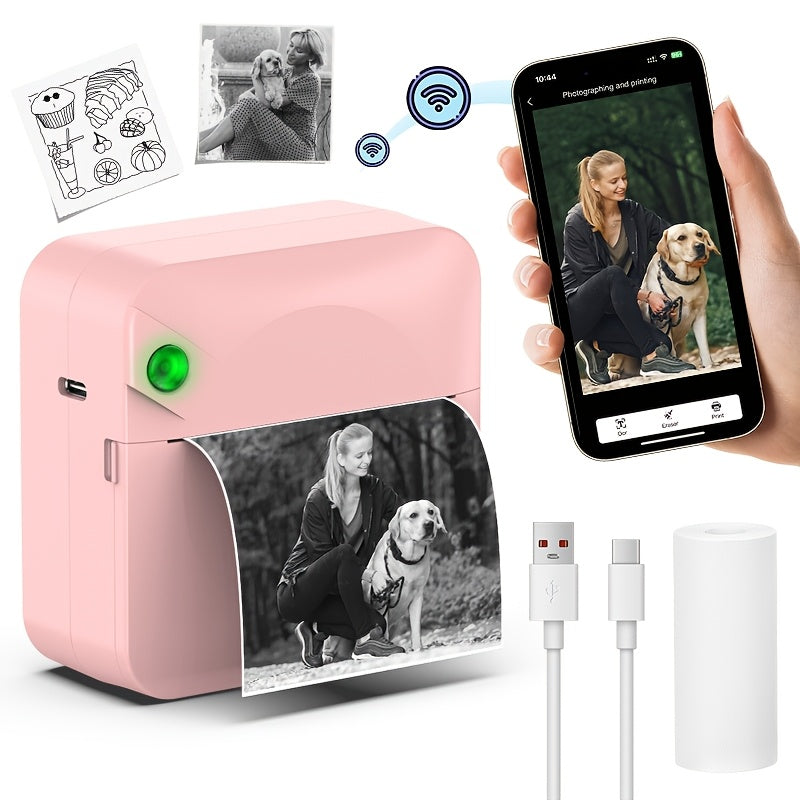 Mini imprimante thermique sans fil pour étiquettes – Imprimante de poche Bluetooth portable sans encre pour photos, journaux, notes et mémos, inclut 1 rouleau de papier thermique, imprimante intelligente de reçus et d'étiquettes