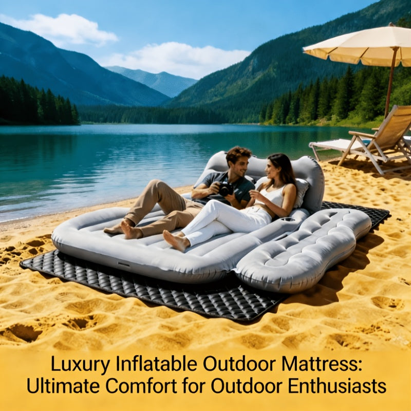 Matelas gonflable de voiture pour SUV et berline, matelas pneumatique floqué doux pour siège arrière, tapis de couchage pliable et portable pour camping, voyages et pique-niques – Pompe à air et sac de rangement inclus, noir, gris, beige, rose